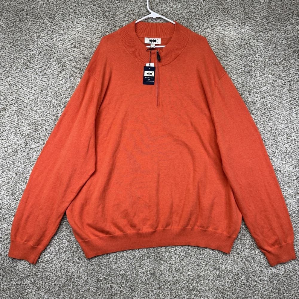 NEW Joseph Abboud Pima Sweater Men's Size 4XL Orange Quarter Zip Cotton Casual